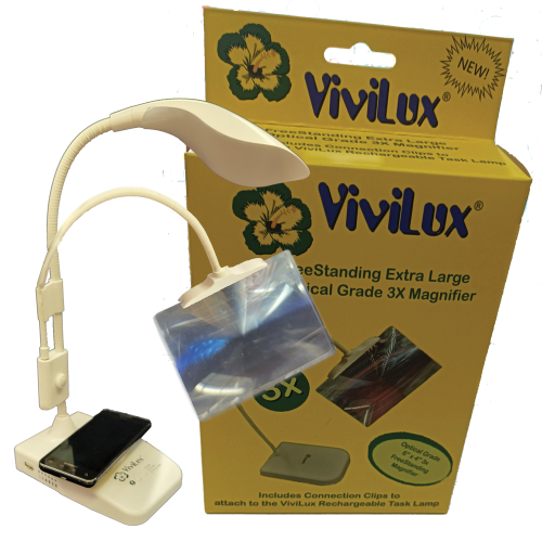 ViviLux Detachable Optical Grade 3X Magnifier with Handi-Clip - Hands Free  no-Distortion Magnifying Glass Lens - Desk Gadget Turns Hobby, Puzzle or Sewing  Light into Magnifying Light